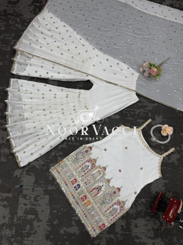 Buy Faux Georgette Thread and Sequence Work Suit with Sharara and Dupatta - Image 3
