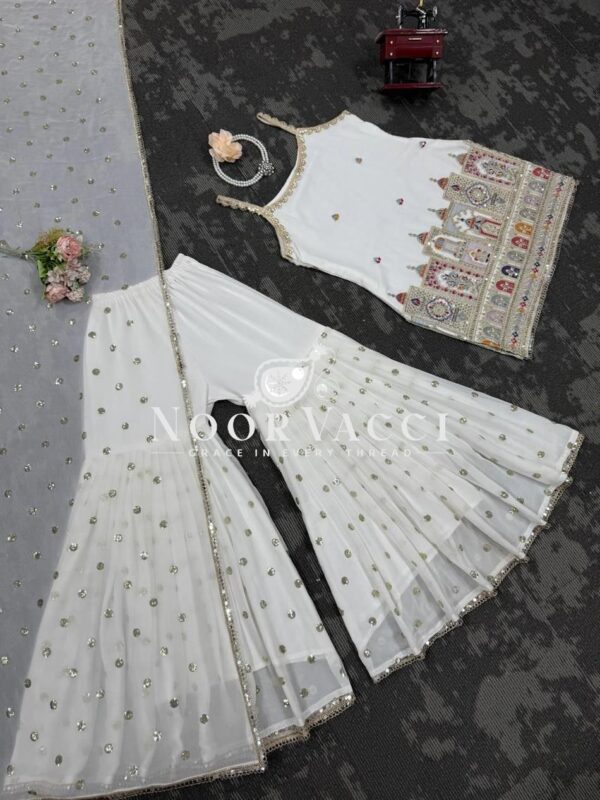 Buy Faux Georgette Thread and Sequence Work Suit with Sharara and Dupatta - Image 10