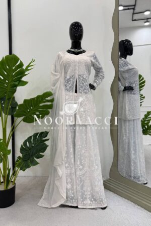 Shop Faux Georgette Thread Embroidered Plazzo Set with Dupatta