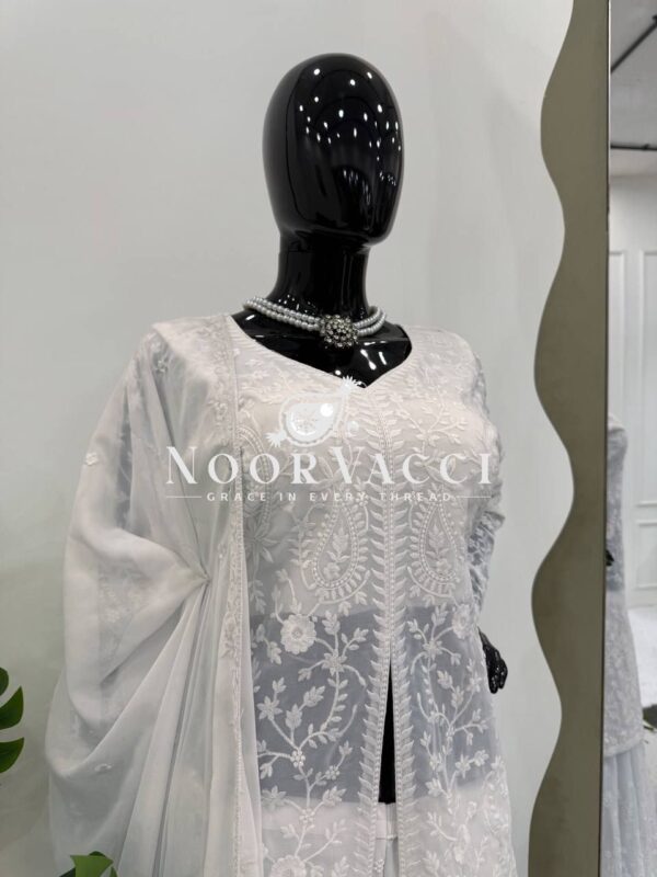 Shop Faux Georgette Thread Embroidered Plazzo Set with Dupatta - Image 3