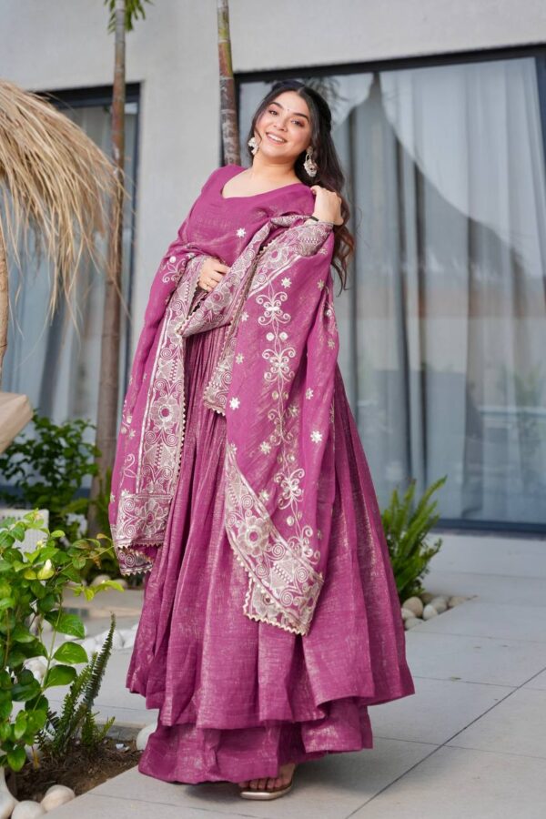 Shop Gold Crazy Embroidered Sharara Suit Set with Dupatta - Image 9