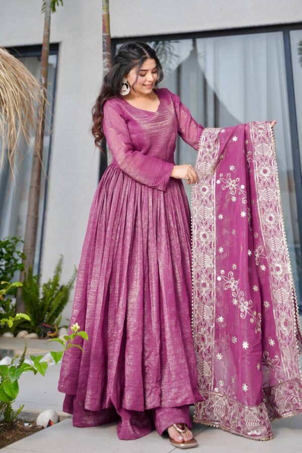 Shop Gold Crazy Embroidered Sharara Suit Set with Dupatta - Image 7