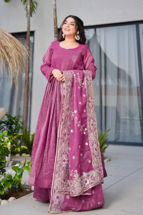 Shop Gold Crazy Embroidered Sharara Suit Set with Dupatta - Image 10
