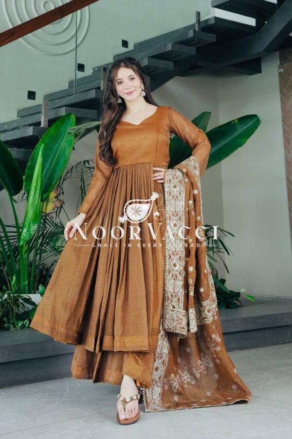 Shop Gold Crazy Embroidered Sharara Suit Set with Dupatta - Image 2