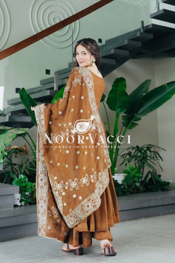 Shop Gold Crazy Embroidered Sharara Suit Set with Dupatta - Image 3