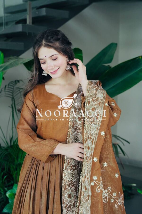 Shop Gold Crazy Embroidered Sharara Suit Set with Dupatta - Image 6