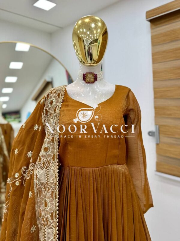 Shop Gold Crazy Embroidered Sharara Suit Set with Dupatta - Image 9