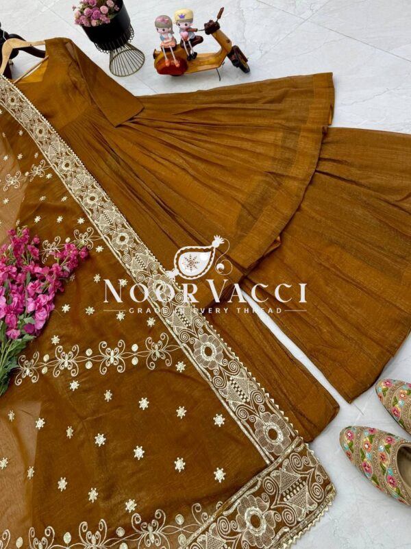 Shop Gold Crazy Embroidered Sharara Suit Set with Dupatta - Image 12