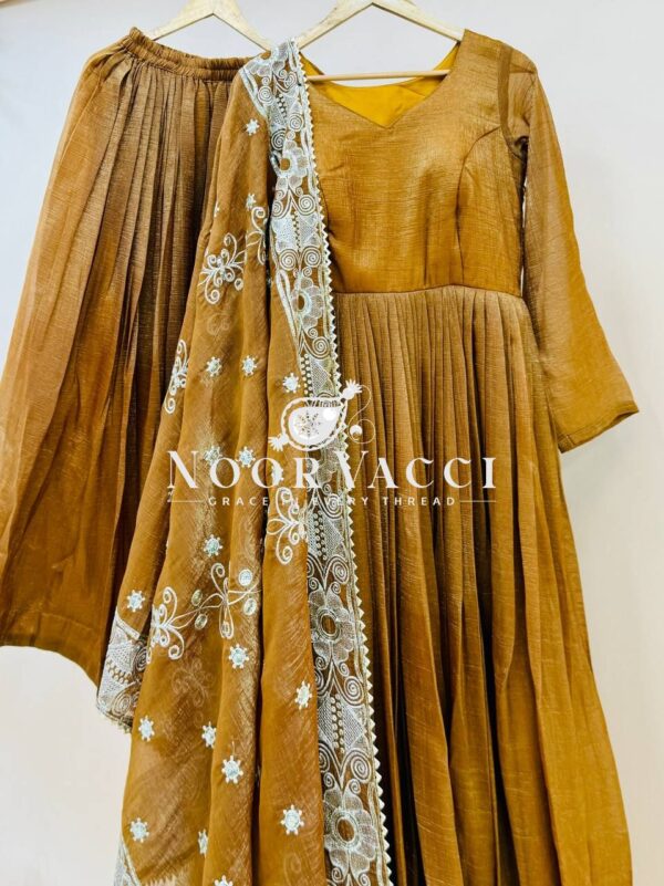 Shop Gold Crazy Embroidered Sharara Suit Set with Dupatta - Image 10