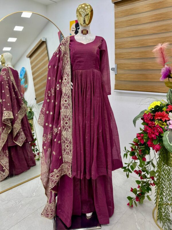 Shop Gold Crazy Embroidered Sharara Suit Set with Dupatta - Image 13
