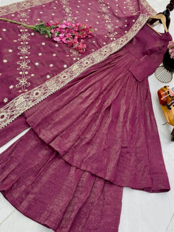 Shop Gold Crazy Embroidered Sharara Suit Set with Dupatta - Image 15