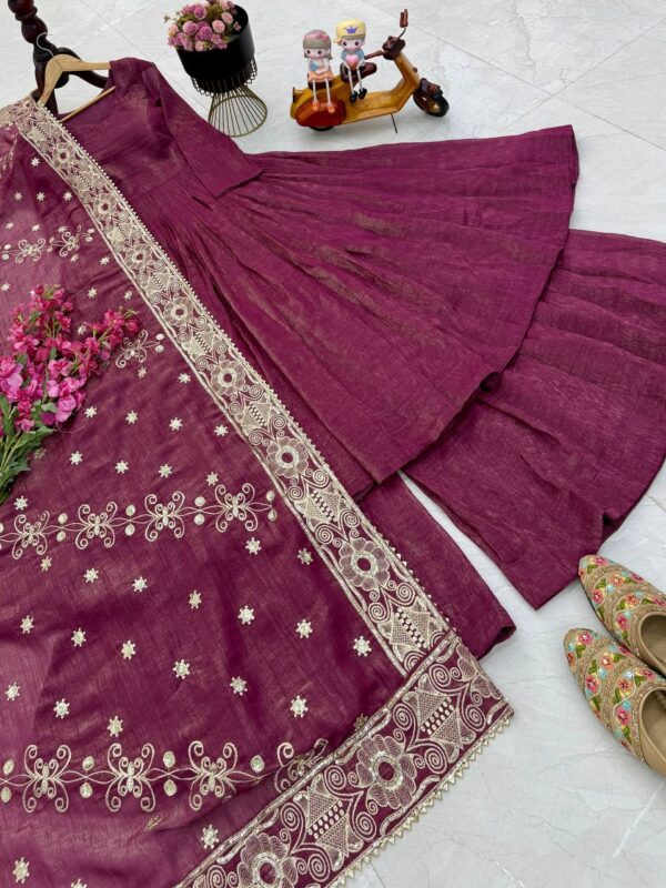 Shop Gold Crazy Embroidered Sharara Suit Set with Dupatta - Image 16