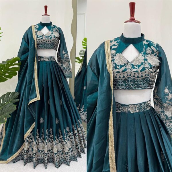 Shop Jimi Choo Embroidered Lehenga Set with Lace Border Dupatta - Image 6