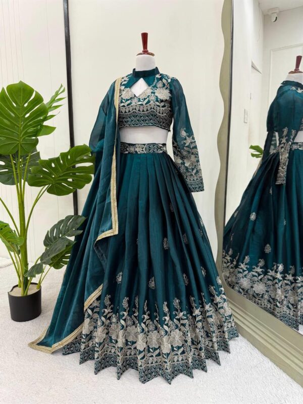 Shop Jimi Choo Embroidered Lehenga Set with Lace Border Dupatta - Image 7