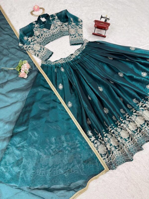 Shop Jimi Choo Embroidered Lehenga Set with Lace Border Dupatta - Image 16
