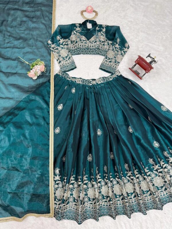 Shop Jimi Choo Embroidered Lehenga Set with Lace Border Dupatta - Image 13