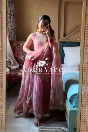 Buy Tabby Organza Embroidered Kurta Set with Sharara & Dupatta