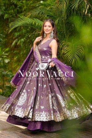Buy Crunchy Silk Embroidered Gown Set with Plazzo and Dupatta