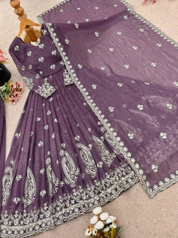 Buy Crunchy Silk Embroidered Gown Set with Plazzo and Dupatta - Image 7