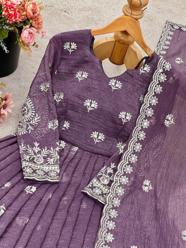 Buy Crunchy Silk Embroidered Gown Set with Plazzo and Dupatta - Image 8