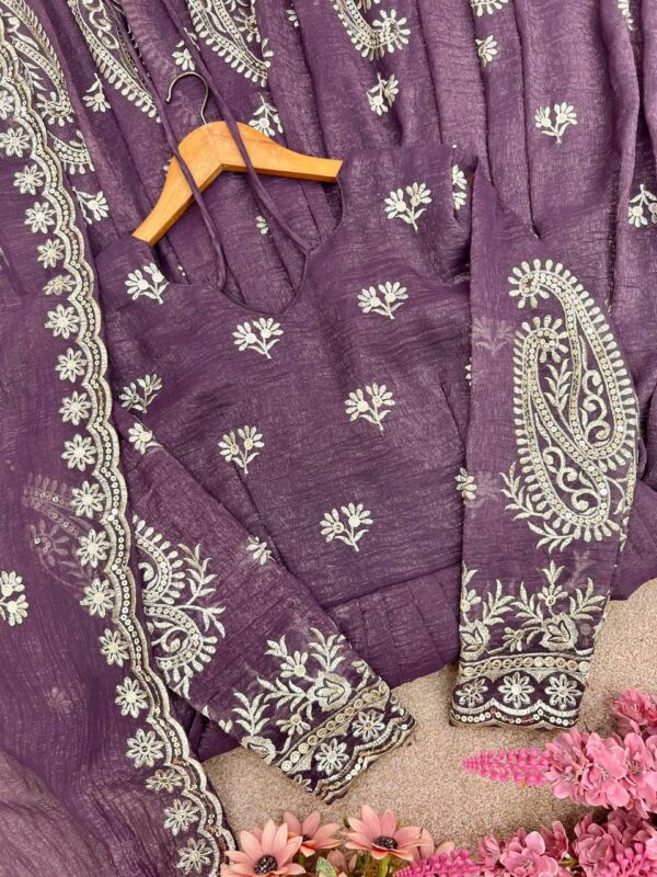 Buy Crunchy Silk Embroidered Gown Set with Plazzo and Dupatta - Image 9