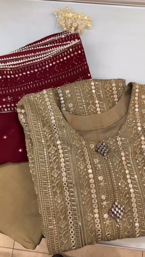 Shop Faux Georgette 9mm Sequence Work Suit with Pant and Dupatta - Image 15
