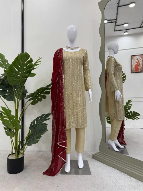 Shop Faux Georgette 9mm Sequence Work Suit with Pant and Dupatta