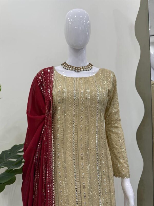Shop Faux Georgette 9mm Sequence Work Suit with Pant and Dupatta - Image 2