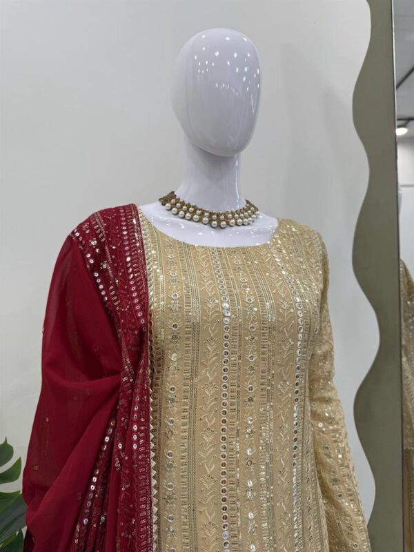 Shop Faux Georgette 9mm Sequence Work Suit with Pant and Dupatta - Image 4