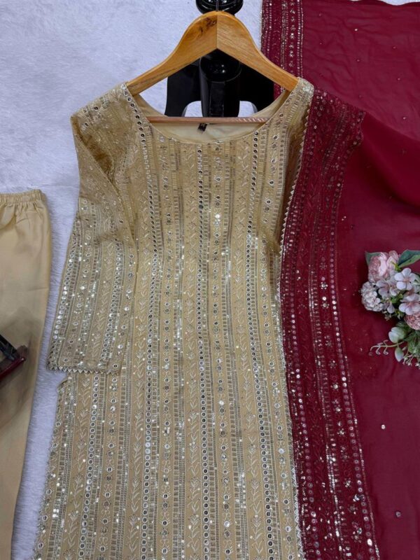 Shop Faux Georgette 9mm Sequence Work Suit with Pant and Dupatta - Image 5