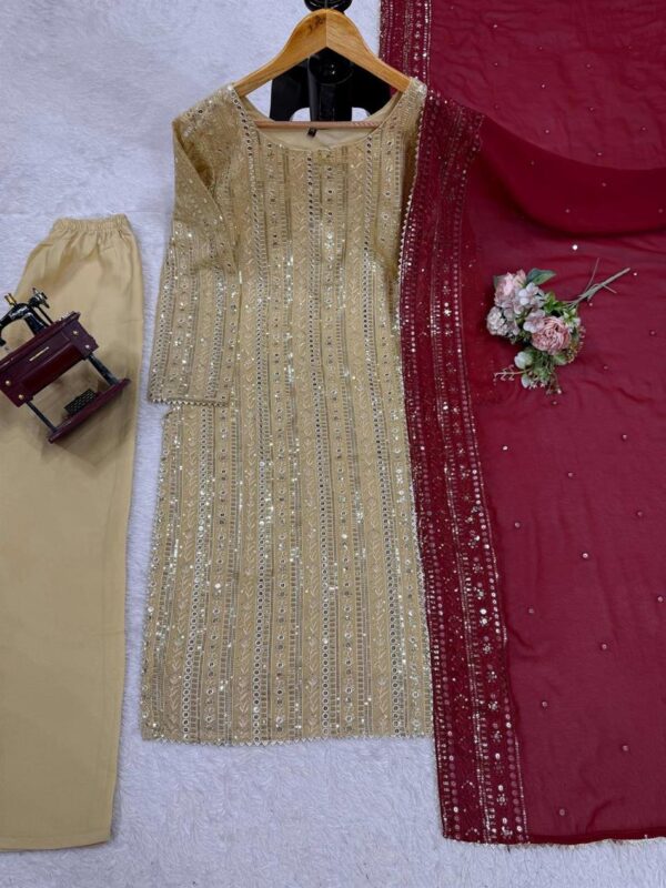 Shop Faux Georgette 9mm Sequence Work Suit with Pant and Dupatta - Image 6