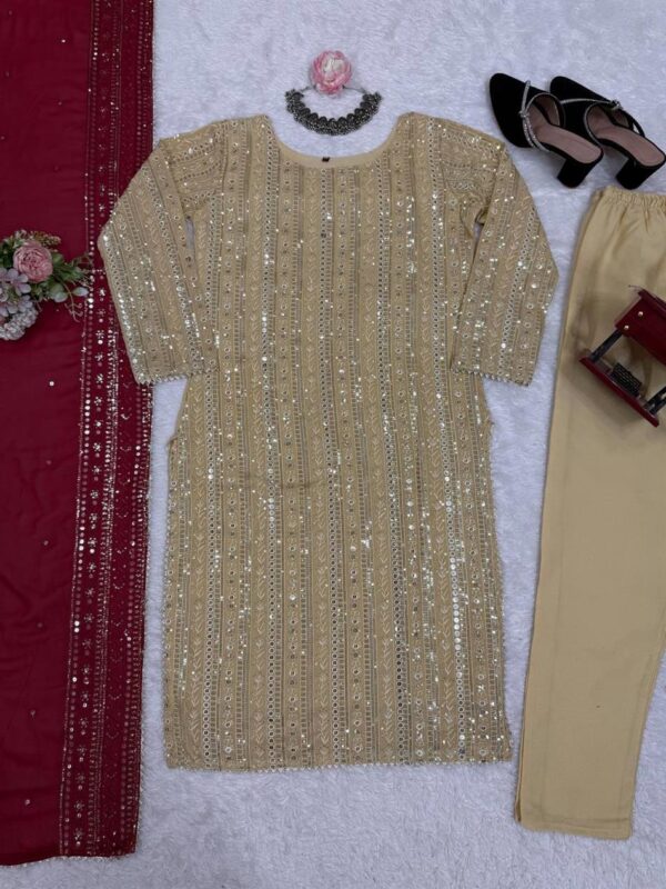 Shop Faux Georgette 9mm Sequence Work Suit with Pant and Dupatta - Image 7