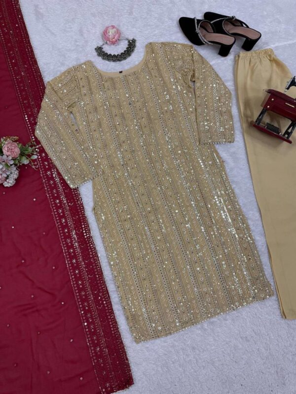 Shop Faux Georgette 9mm Sequence Work Suit with Pant and Dupatta - Image 8
