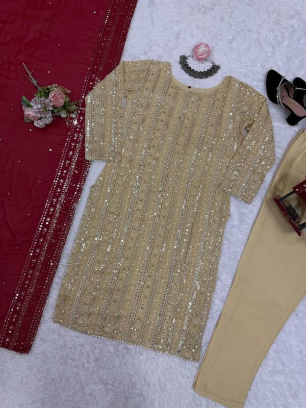 Shop Faux Georgette 9mm Sequence Work Suit with Pant and Dupatta - Image 9