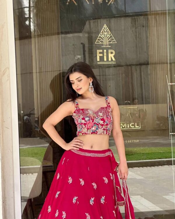 Buy Faux Georgette Embroidered Lehenga Set with Coding Dori & Lace Border Dupatta - Image 2
