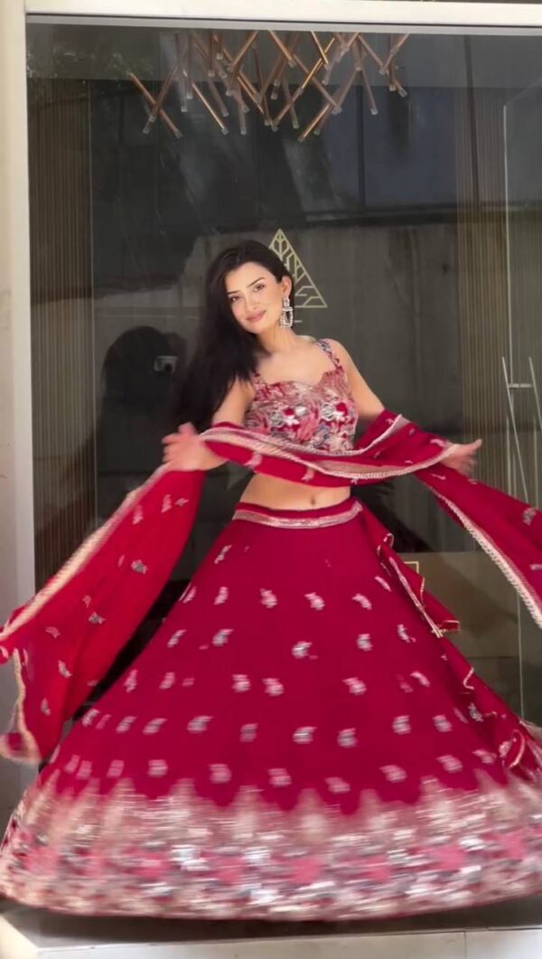 Buy Faux Georgette Embroidered Lehenga Set with Coding Dori & Lace Border Dupatta
