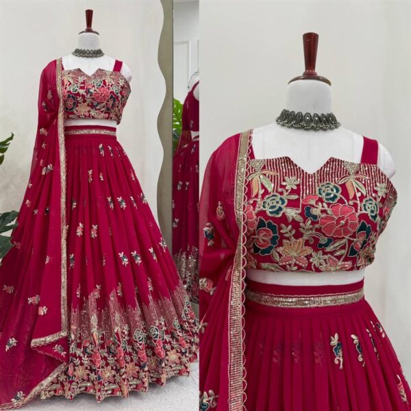 Buy Faux Georgette Embroidered Lehenga Set with Coding Dori & Lace Border Dupatta - Image 3