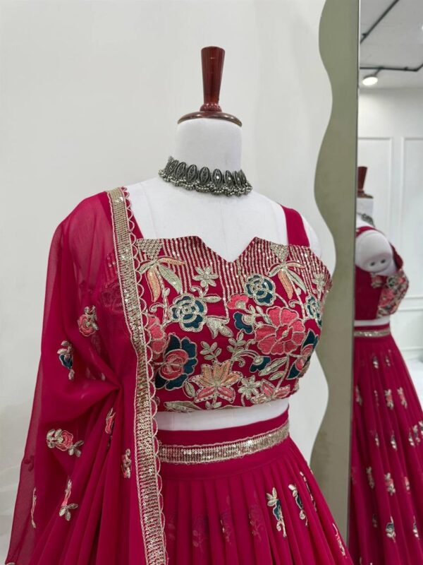 Buy Faux Georgette Embroidered Lehenga Set with Coding Dori & Lace Border Dupatta - Image 4