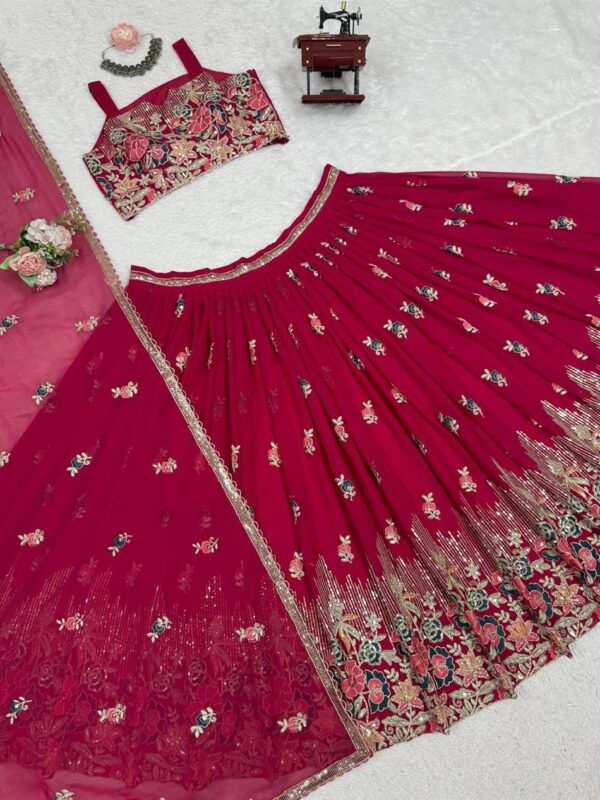 Buy Faux Georgette Embroidered Lehenga Set with Coding Dori & Lace Border Dupatta - Image 5