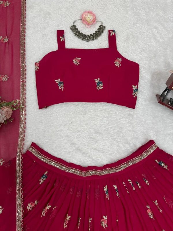Buy Faux Georgette Embroidered Lehenga Set with Coding Dori & Lace Border Dupatta - Image 7