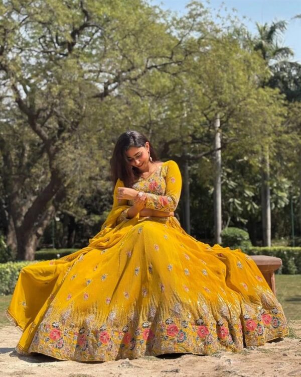 Buy Faux Georgette Embroidered Lehenga Set with Coding Dori & Lace Border Dupatta - Image 2