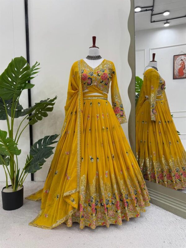 Buy Faux Georgette Embroidered Lehenga Set with Coding Dori & Lace Border Dupatta - Image 3