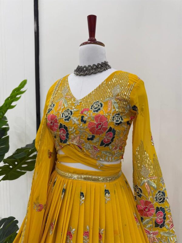 Buy Faux Georgette Embroidered Lehenga Set with Coding Dori & Lace Border Dupatta - Image 4
