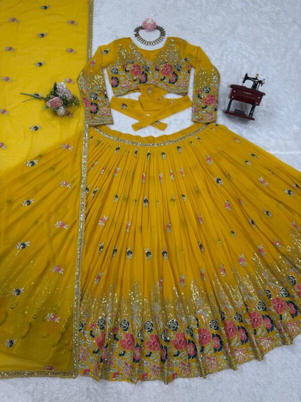 Buy Faux Georgette Embroidered Lehenga Set with Coding Dori & Lace Border Dupatta - Image 5