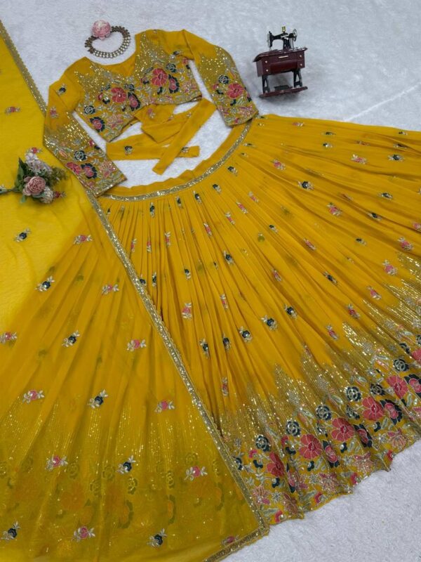Buy Faux Georgette Embroidered Lehenga Set with Coding Dori & Lace Border Dupatta - Image 6