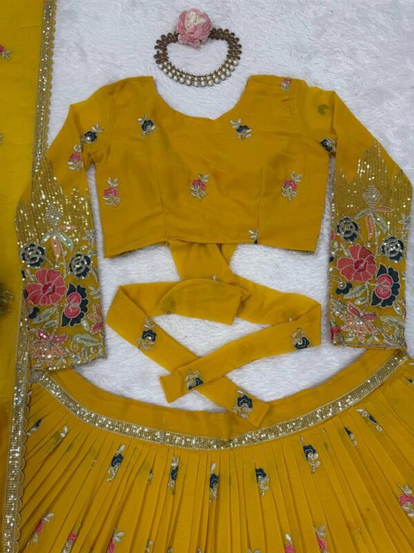Buy Faux Georgette Embroidered Lehenga Set with Coding Dori & Lace Border Dupatta - Image 7