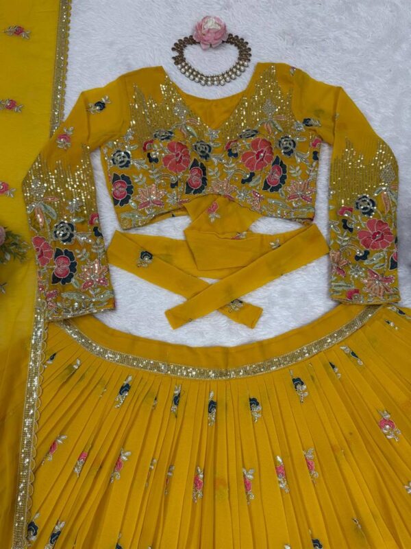 Buy Faux Georgette Embroidered Lehenga Set with Coding Dori & Lace Border Dupatta - Image 8