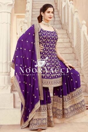 Buy Faux Georgette 9mm Sequin Embroidered Sharara Set with Dupatta