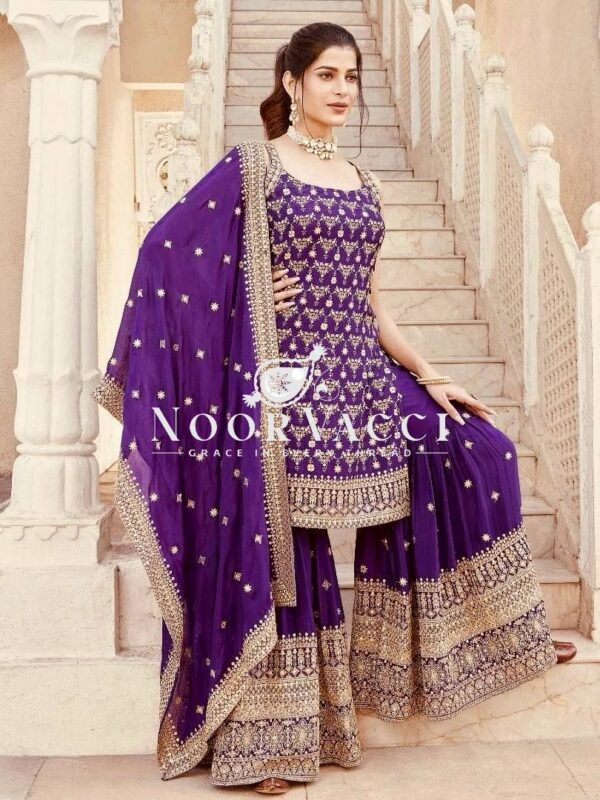 Buy Faux Georgette 9mm Sequin Embroidered Sharara Set with Dupatta