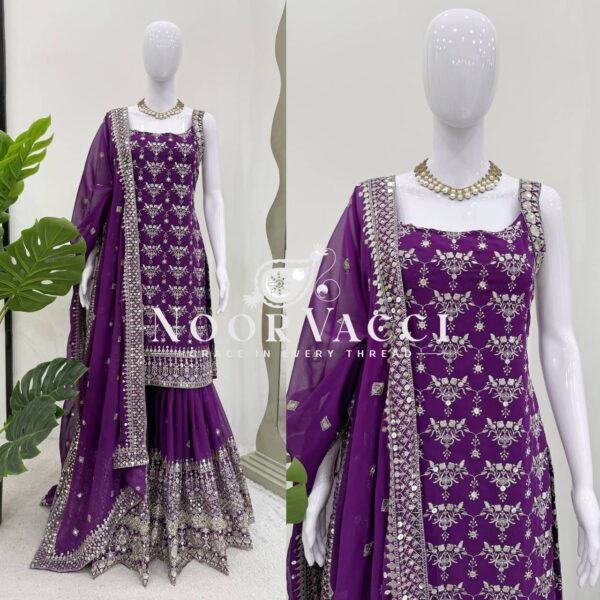 Buy Faux Georgette 9mm Sequin Embroidered Sharara Set with Dupatta - Image 3